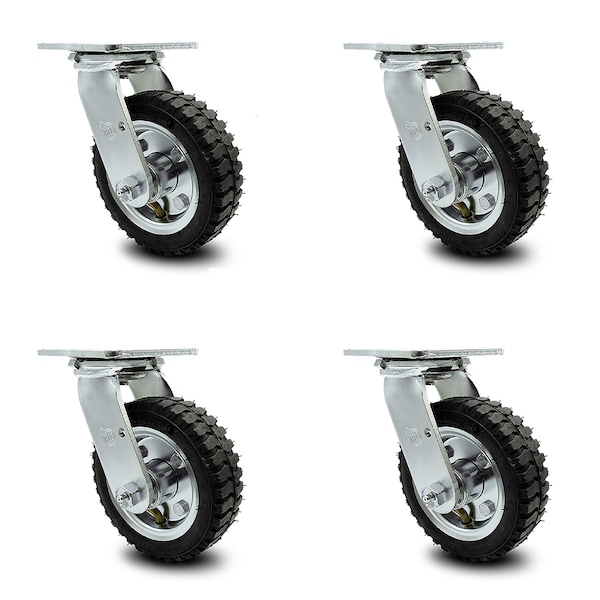 6 Inch Black Pneumatic Wheel Swivel Casters with Bolt Swivel Locks Set SCC